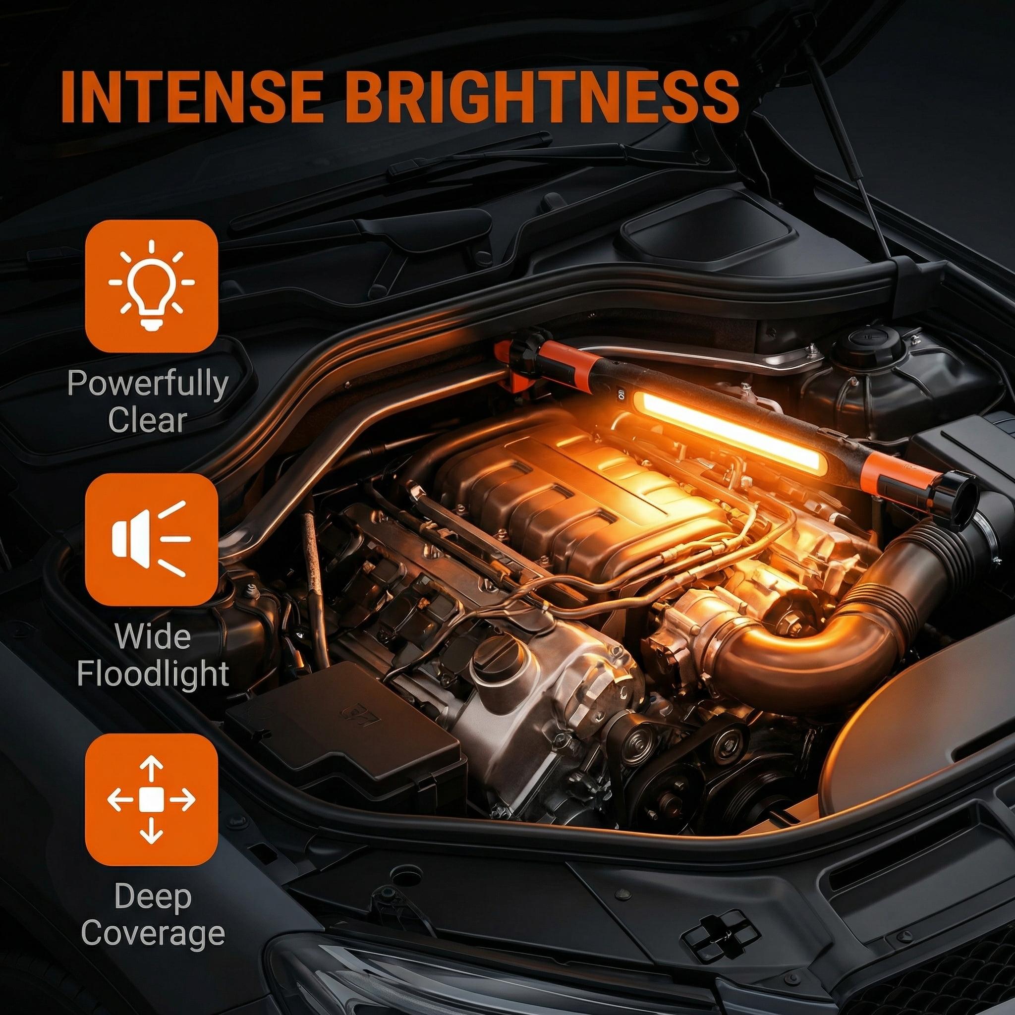 LED Magnetic Work Light for Car Repair, Super Bright Under Hood Inspection Lamp with Hook, 3 Light Modes, Durable ABS Auto Maintenance Flashlight (US Version)