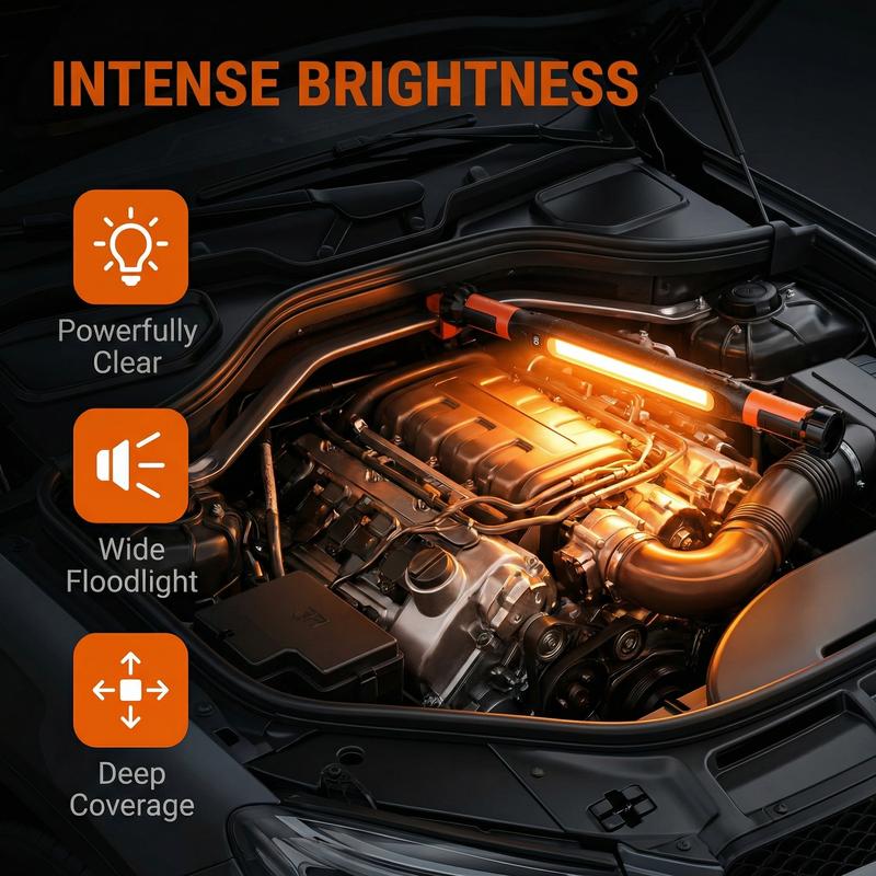 LED Magnetic Work Light for Car Repair, Super Bright Under Hood Inspection Lamp with Hook, 3 Light Modes, Durable ABS Auto Maintenance Flashlight (US Version)