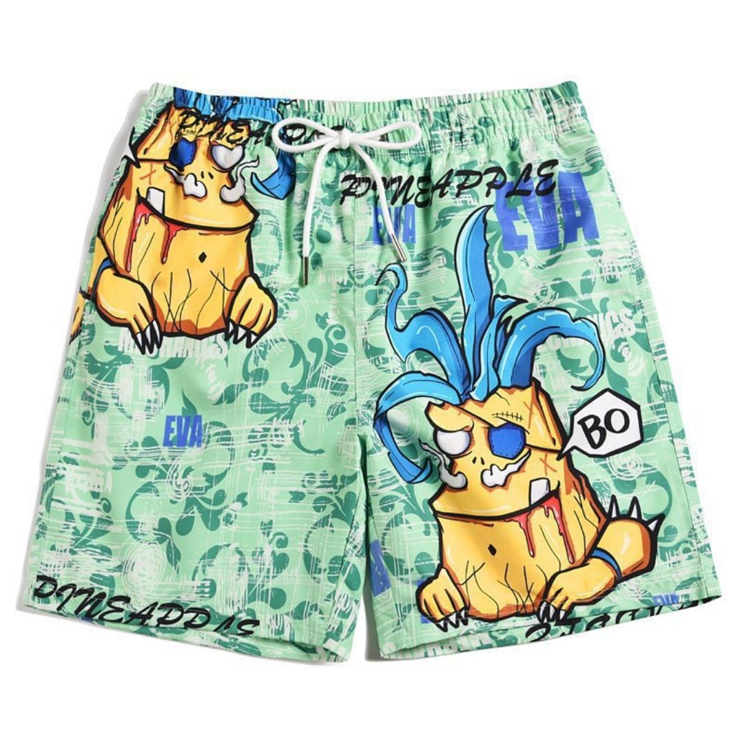 Summer Ice Cream Hawaiian Style Men's Quick-Drying Shorts Breathable Soft Comfortable Loose Plus Size Beach Swimwear Casual Shorts