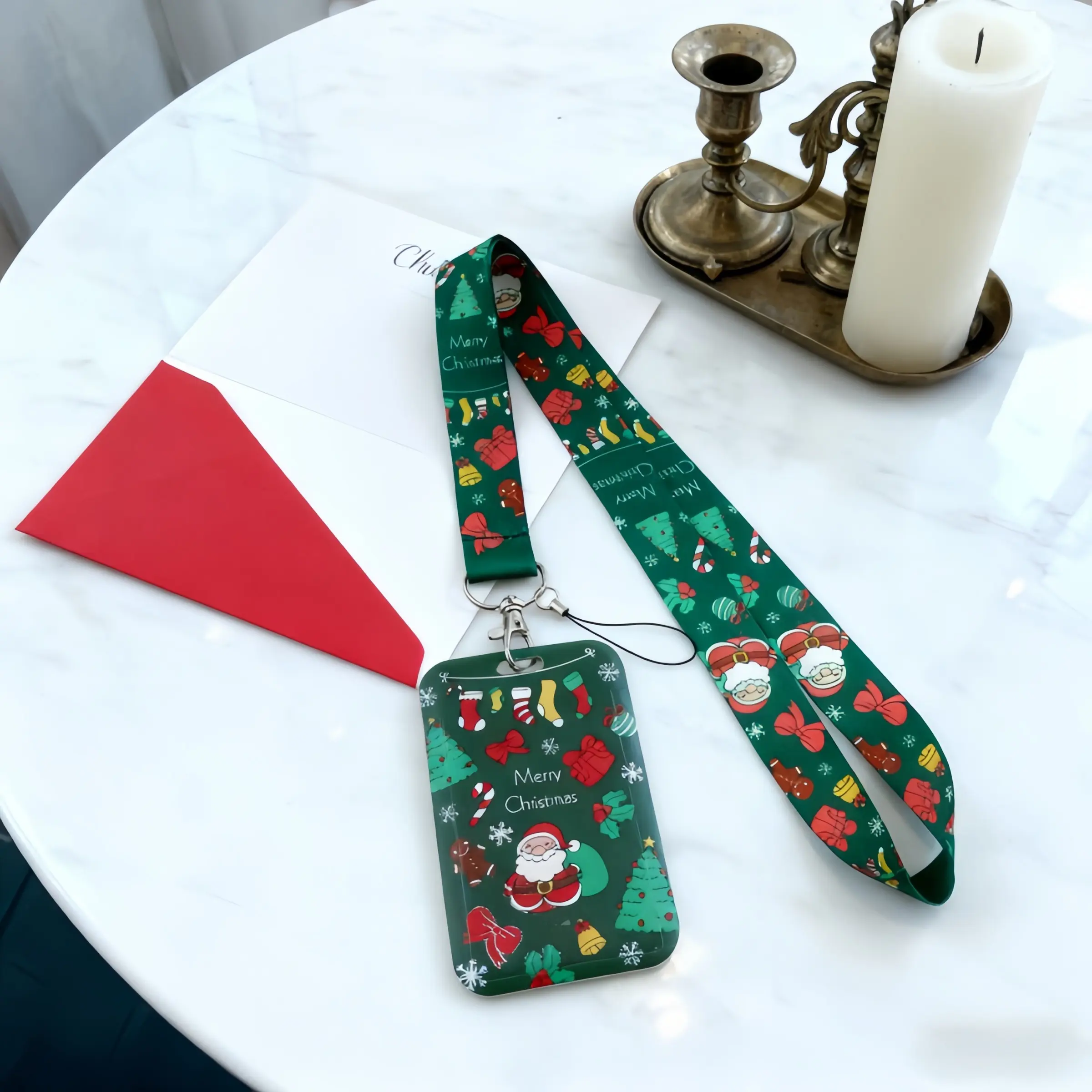 Christmas Santa Lanyard with ID Badge Holder, Xmas Cartoon Card Holder, Lanyards with ID Holder, Perfect for School Office Holiday Gifts