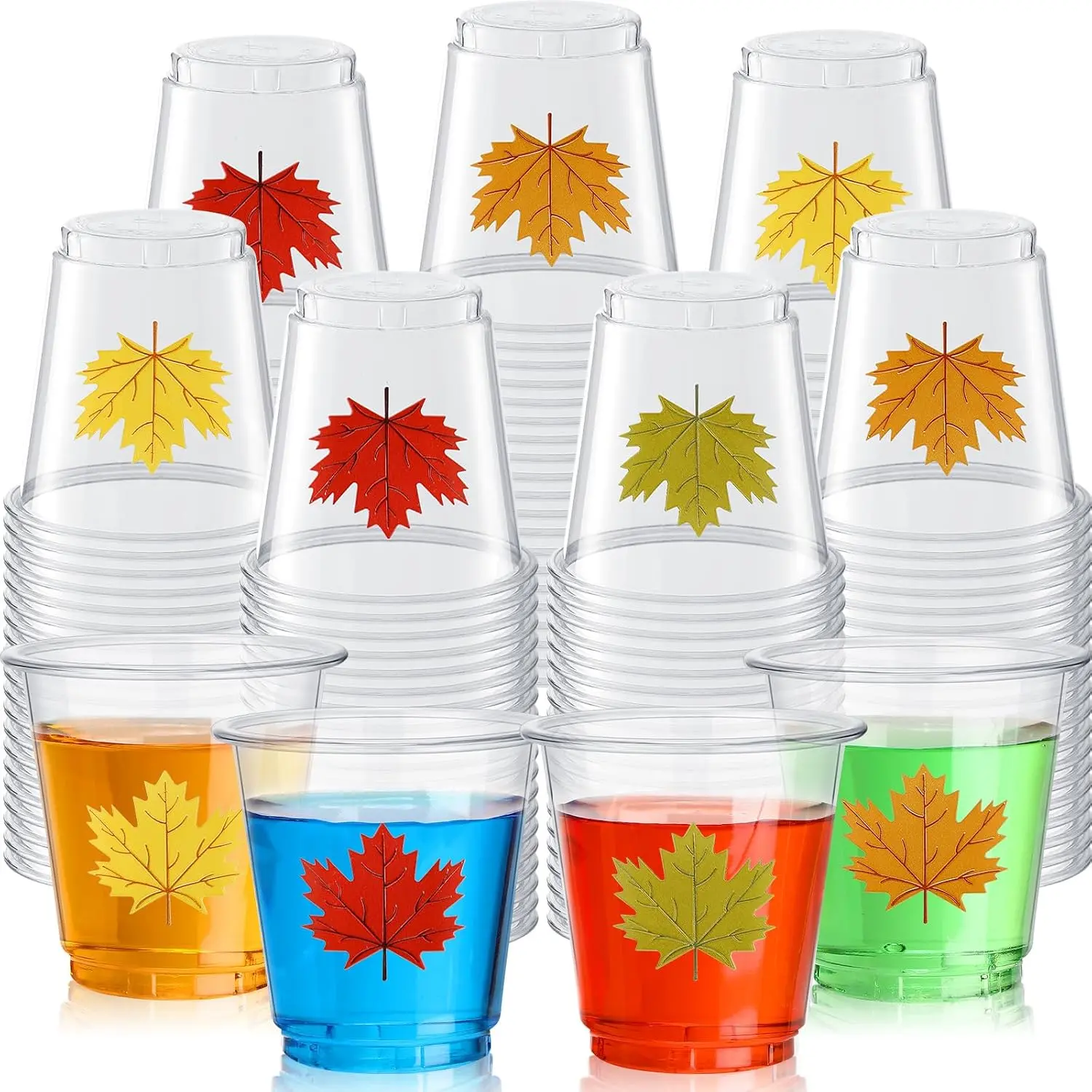 300 Pack 3 oz Thanksgiving Plastic Shot Glasses Thanksgiving Disposable Shot Cups Bulk Clear Mini Maple Leaf Tasting Cups for Autumn Fall  Party Favors Drinking Supplies
