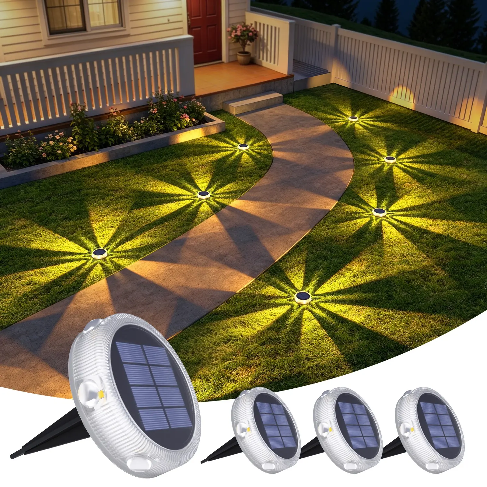 Solar LED Spike & Stick-On Dual Use Light, Round Spotlight, Auto On/off, Solar Charge 6 hours, 16+ Hours Runtime at night, Waterproof IP68, 5 years lifespan, ideal for driveway landscape walkway yard outdoor decor