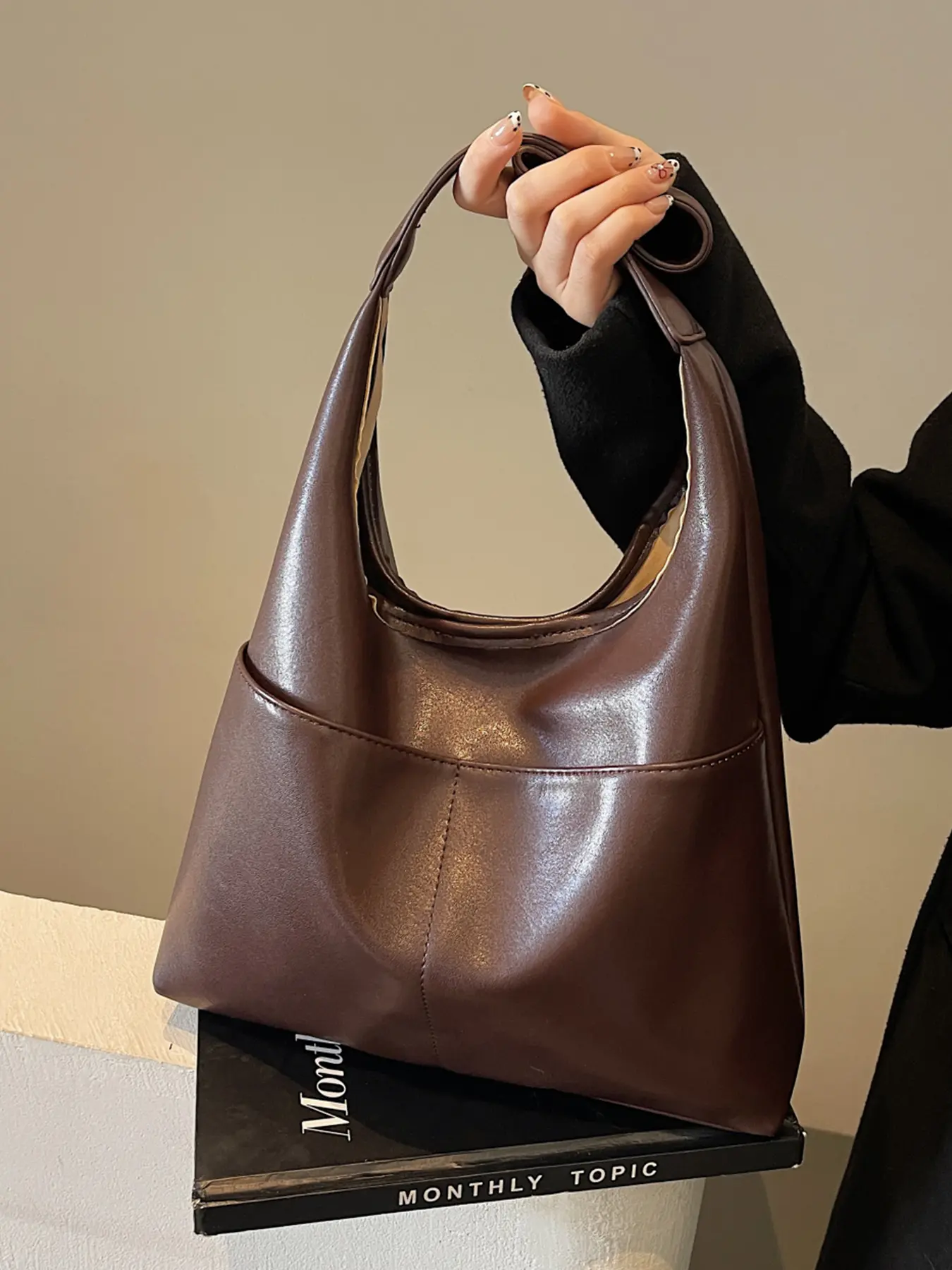 1pc  Women's shoulder bag, solid color and clean color handbag, fashionable and versatile, simple and trendy, suitable for white-collar workers to work, commute, go shopping and dating, women's shoulder bag