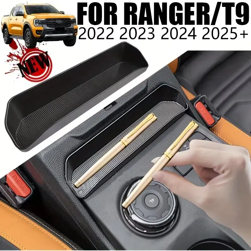 for Ford Ranger/T9 2022-2025+ Armrest Storage Box - Durable ABS Resin, Front Organizer Tray with Utensil Holder, Sleek and Practical Design, Compatible with Specific Models