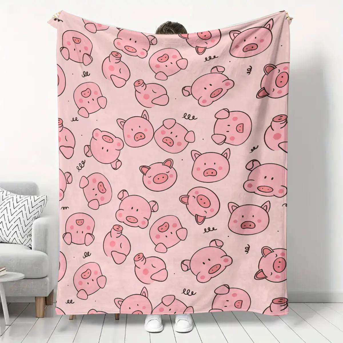 Cute Pig Print Blanket, Soft Warm Throw for Sofa Bed Car Office Camping Travel, All Seasons Use, Creative Gift Idea