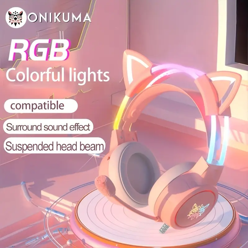 ONIKUMA x15pro Cat's ears (Steamed cat-ear shaped bread) headwear headbeam luminous wired e-sports computer game headset detachable cat ear package sales