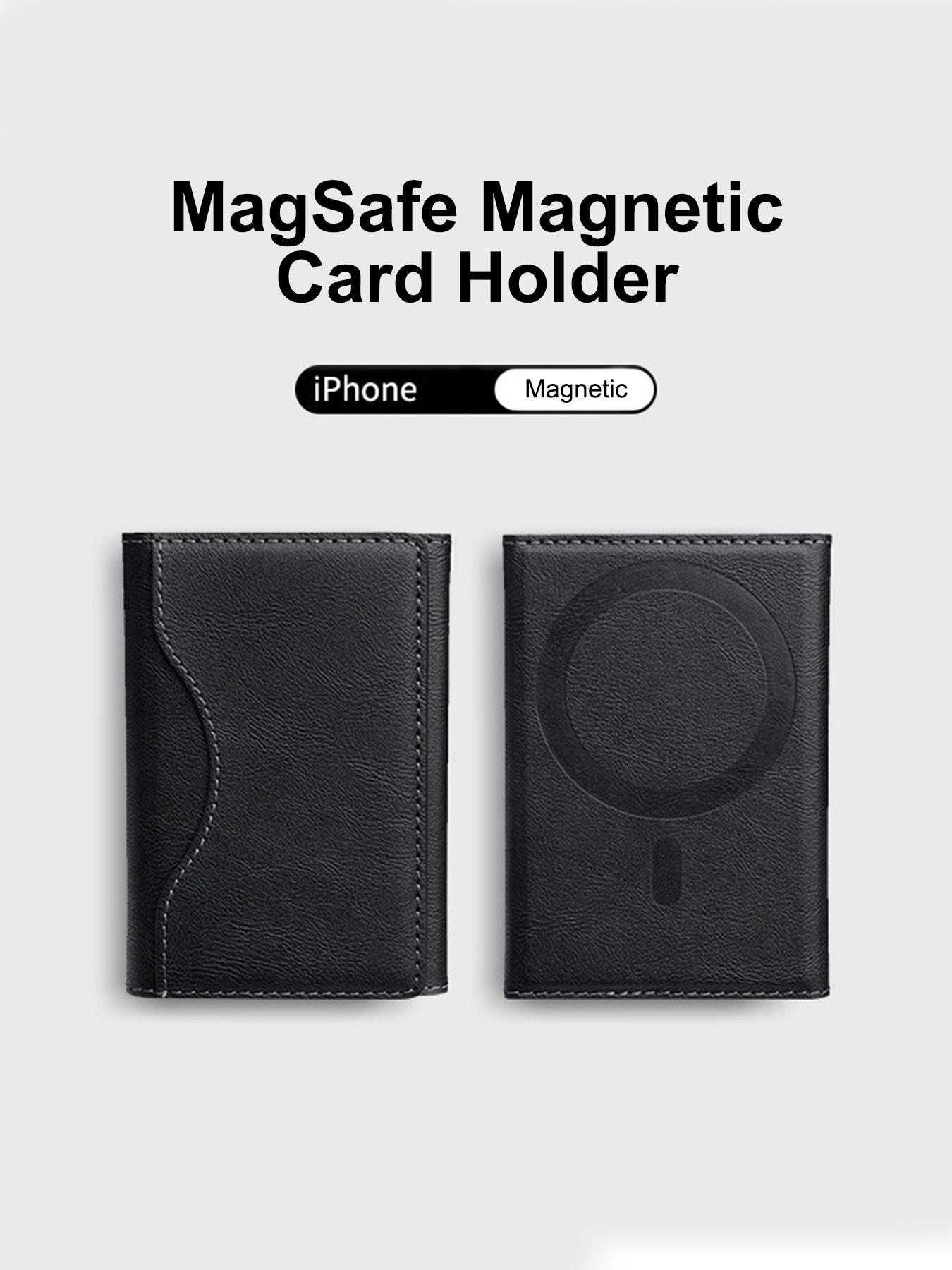 Men's Minimalist Plain Color Textured Card Holder, Casual Trendy Bifold Card Holder, Fashionable Card Case for Daily Use, Leather Card Holder, Credit Card Holder, Magnetically Attached To iphone 16 15 12 13 14 Pro Max Plus