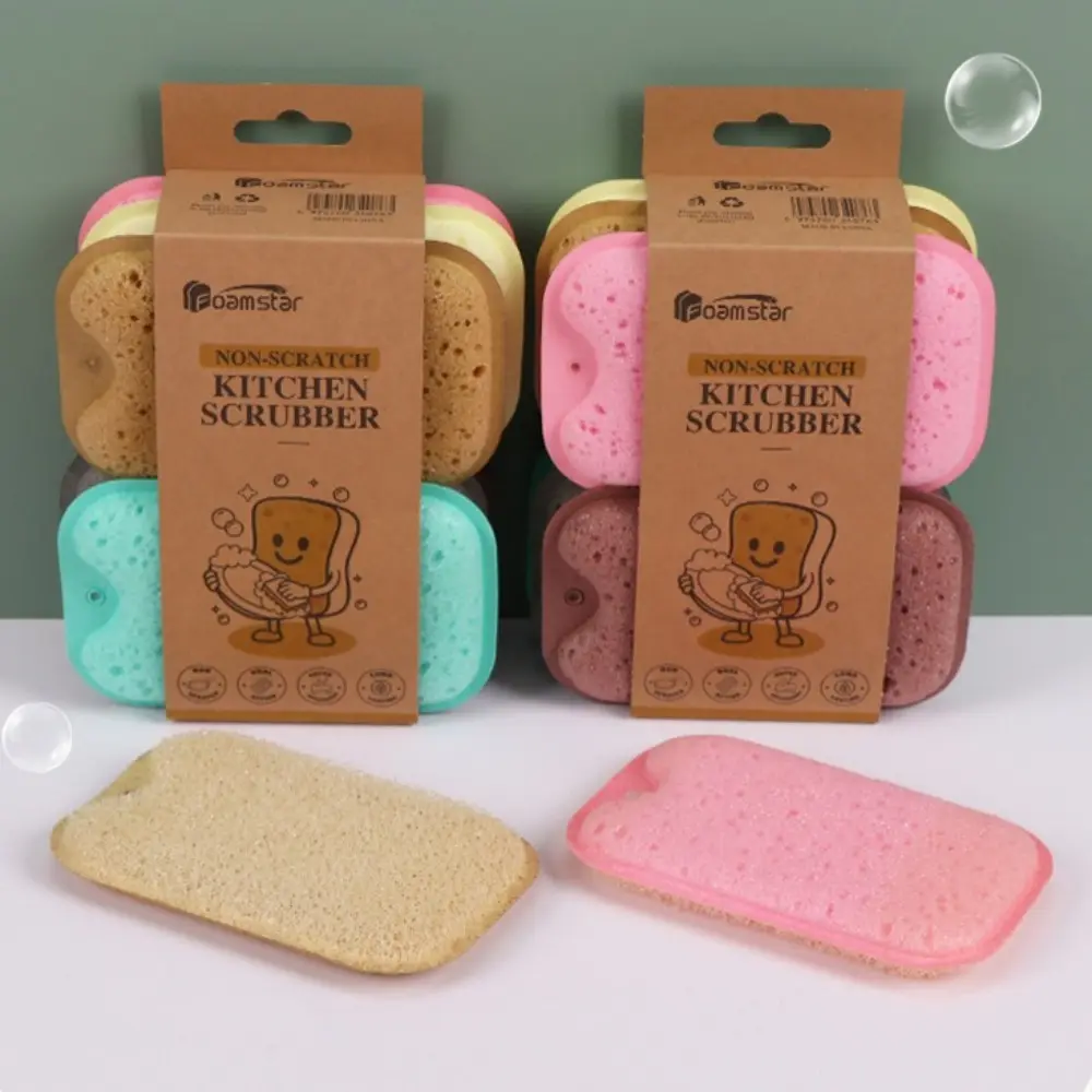 6pcs Dual-Sided Kitchen Sponge Scrubber High Foam Luffa & Seaweed Cleaning Sponge Non-Scratch Porous Dish Washing Sponges