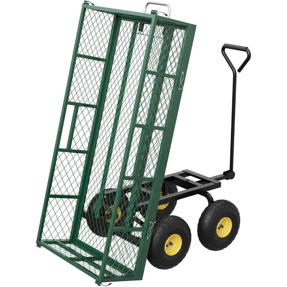 900 LBS Garden Dump Cart with Removable Sidewalls, Heavy Duty Steel Dump Wagon with 180° Swivel Handle & 10 in Tires, Yard Cart Utility Wheelbarrow for Backyard Farm
