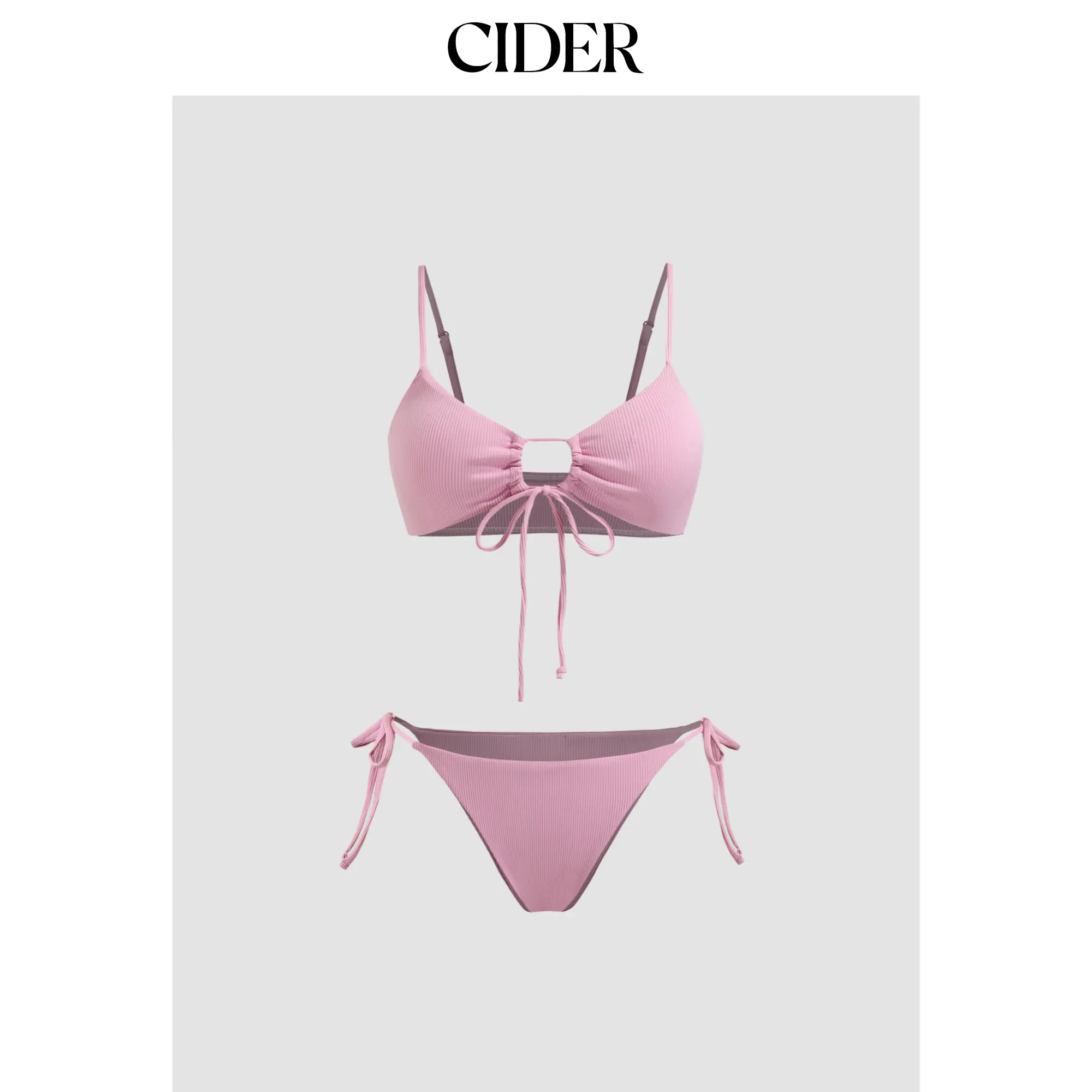 Cider Solid O-Ring Front Tied Bikini Set