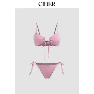 Cider Solid O-Ring Front Tied Bikini Set