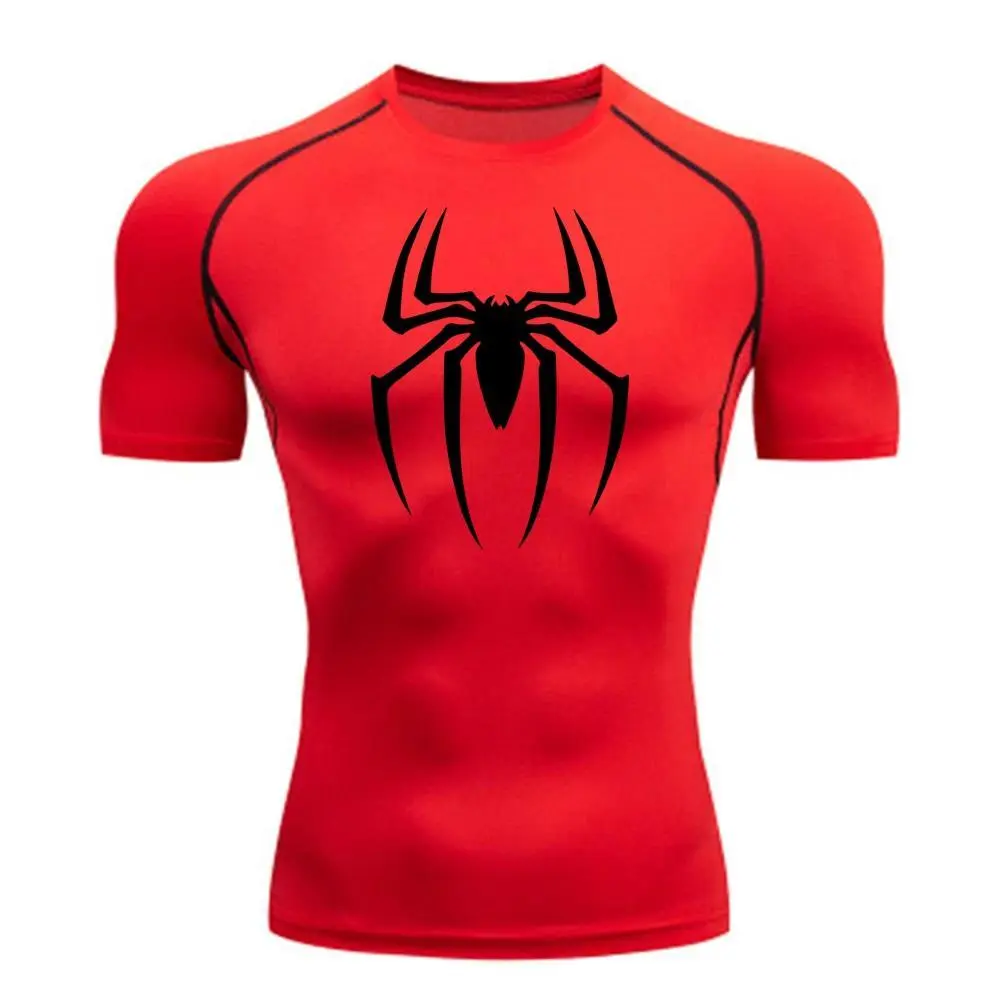 2025 Men's Spider Print Compression Shirt, Quick Dry T-Shirt, Gym Running Jersey, Breathable Short Sleeve, Spring, Summer, S-3XL