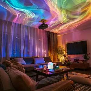 Aurora Projector Lamp USB Rechargeable 16 Color LED Light Decorative Atmosphere Lamp with Remote Control, Northern Lights Ambient Room Decor, HD Home Theater Laser Projector