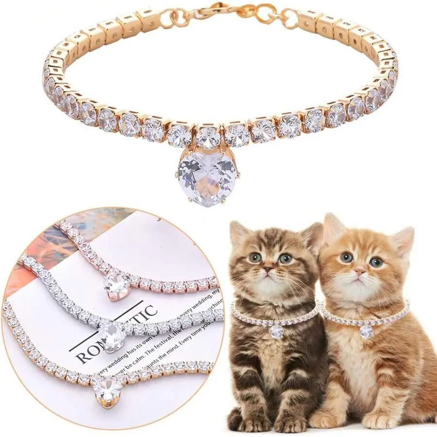 Light Luxury Exquisite Gas Love Pet Necklace Inlaid Dog Collar Pet Jewelry for Dogs Cats Pet Lovers Gift