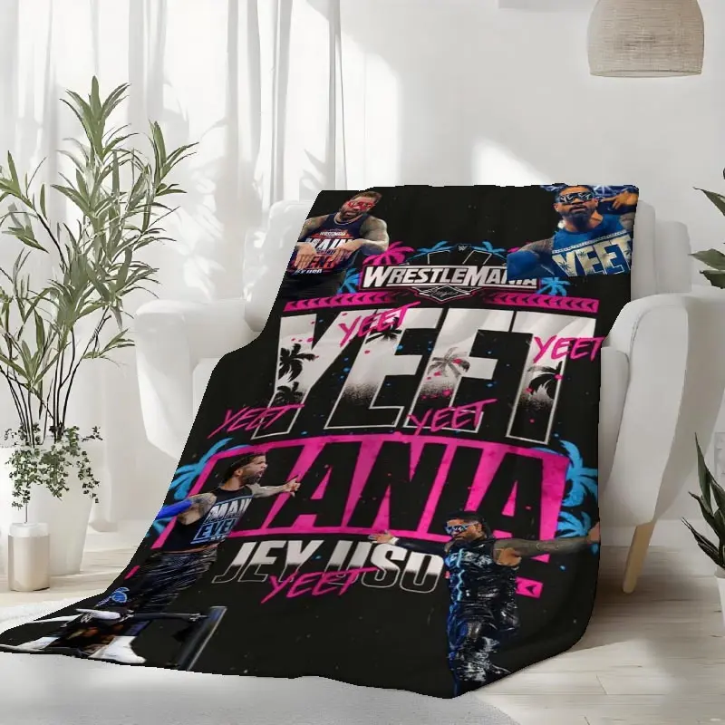 1pc Jey Uso YEETMANIA WrestleMania Photo Collage Flannel Throw Blanket, WWE Wrestling Fan Warm Sofa Blanket, Jey Uso Fan Merch Gift
