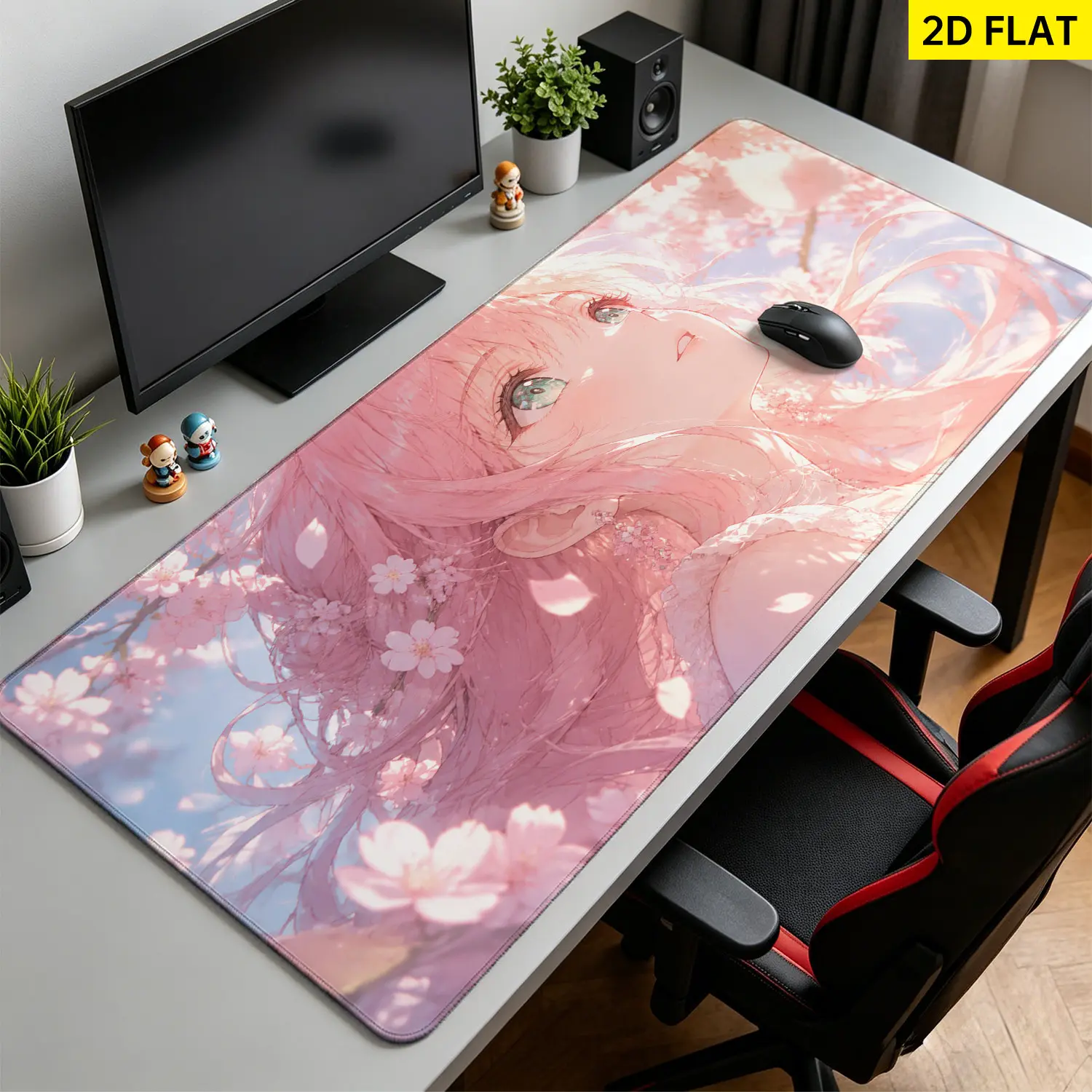 Extra Large pink cherry blossom anime style Mouse Pad,Non Slip Rubber Pad,Desktop Decoration Drotection Pad,Washable,Lock Edge Multi Size,Premium Multipurpose Mousepad For Office,Home Studio,Gift for Family and Friends