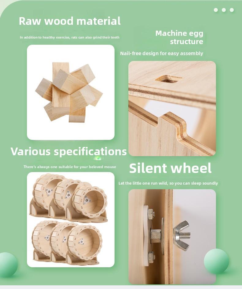 Wooden Sunflower Hamster Exercise Wheel Silent Running Wheel for Dwarf Syrian Hamsters Small Pet Toy Assembly Required Natural Design