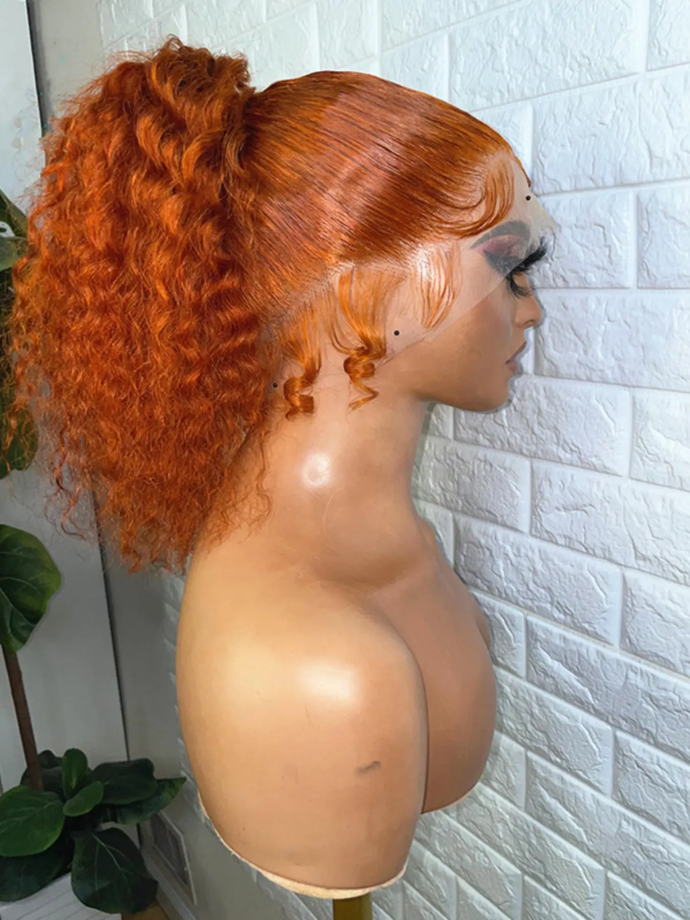 Orange Color Soft Long 26 Inch 180 Density Natural Kinky Curly Front Lace Wig, Glueless Heat Resistant Synthetic Hair, Daily Wear Pre-plucked Curly Afro Wigs