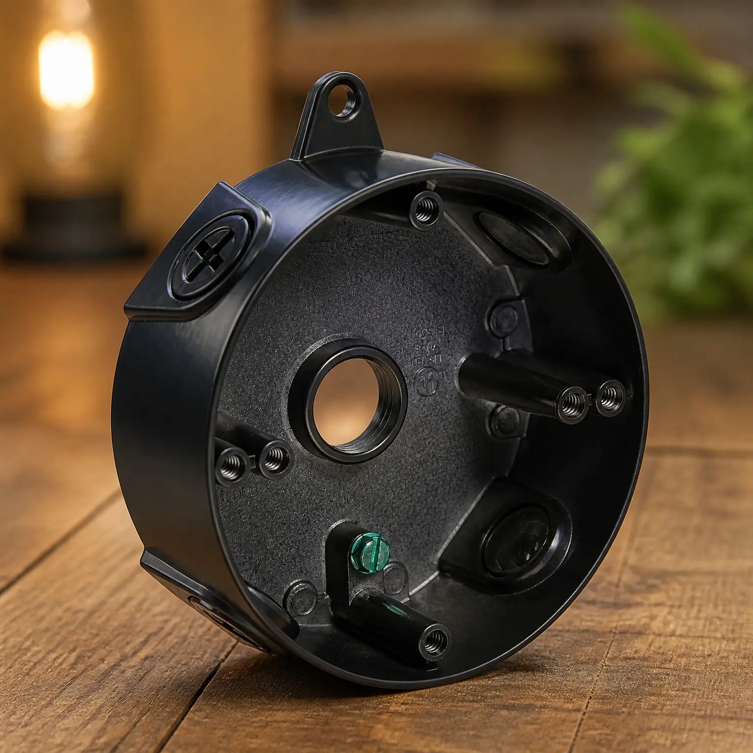 4" Round Weatherproof Outdoor Electrical Box, Die Cast Aluminum, 1/2" Hub, UL Listed Wet – Outdoor Junction Box for Floodlights, Cameras, Outlets – Black