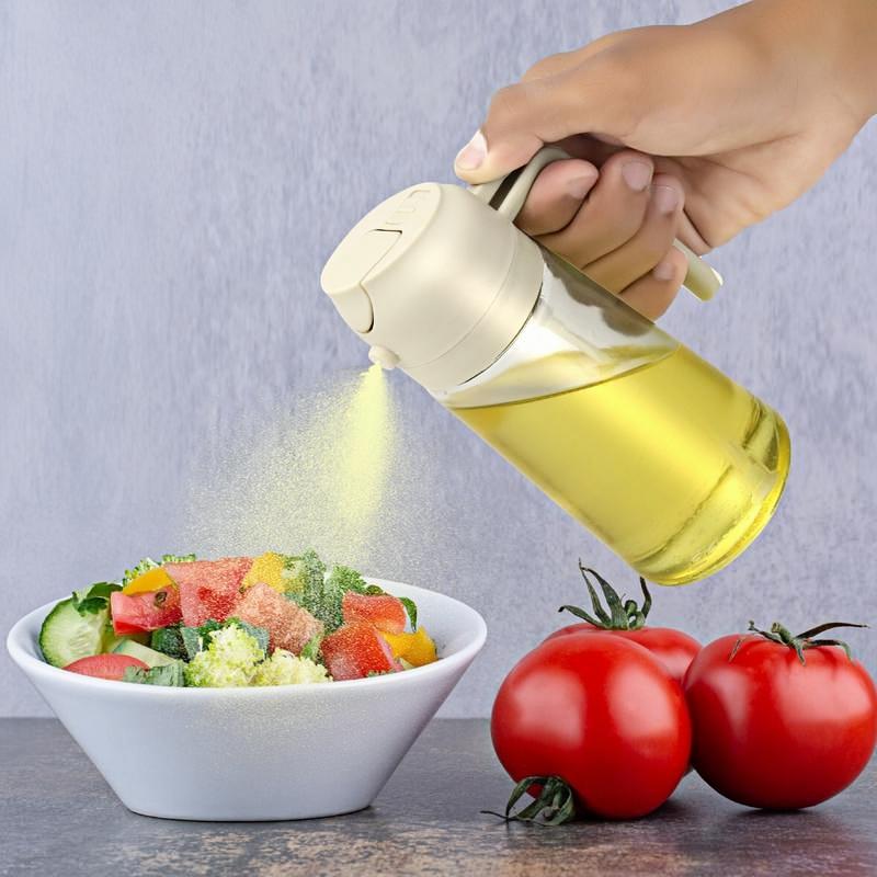 2-piece set of household oil spray bottles with automatic opening and closing, for spraying and pouring cooking oil, atomized spray, thickened oil spray bottle, non-stick oil