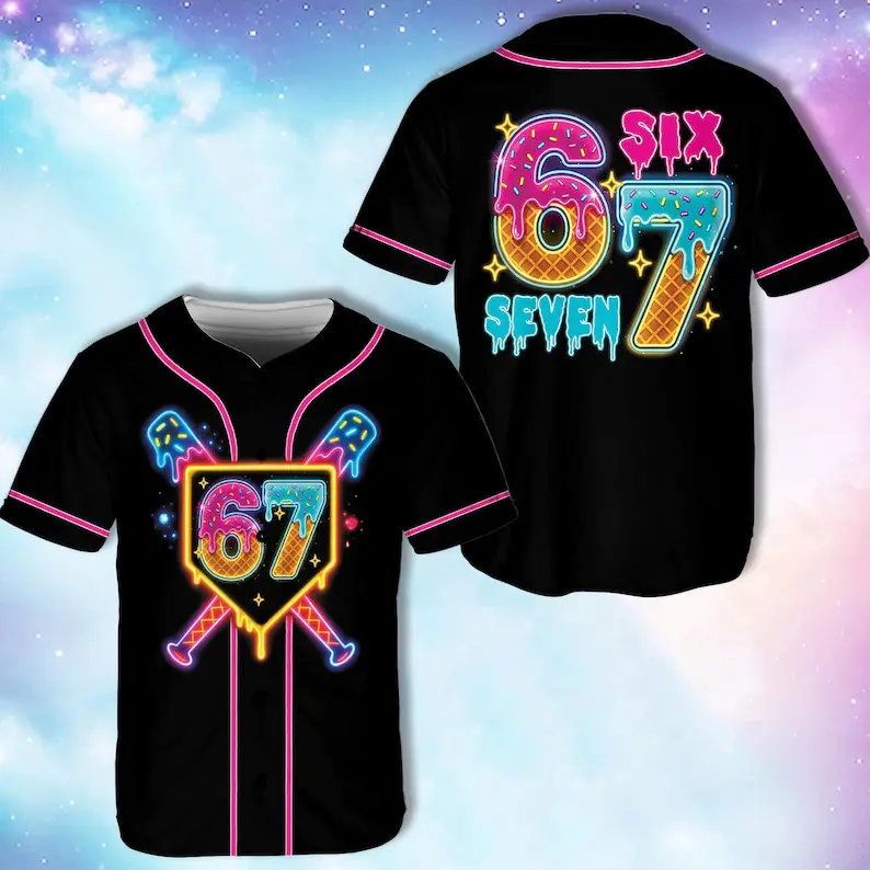 Funny Neon Six Seven Meme Baseball Jersey, 67 Baseball Jersey, Baseball Ice Cream Drip Shorts Jersey, Funny Christmas Baseball #   TikTokMadeMeBuyIt #   TikTokShop #   Funny Baseball Jersey
