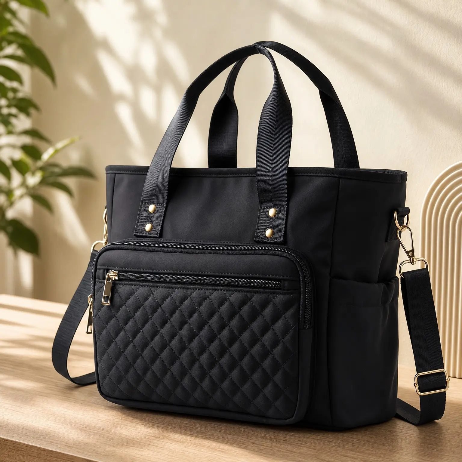 Women's Insulated Lunch Tote Bag with Multiple Pockets, Portable Lunch Box Cooler with Handles and Adjustable Strap for Work, Picnic, Camping, Short Trips, Gifts - Black, 12.6 x 5.9 x 10.2 inchesGift
