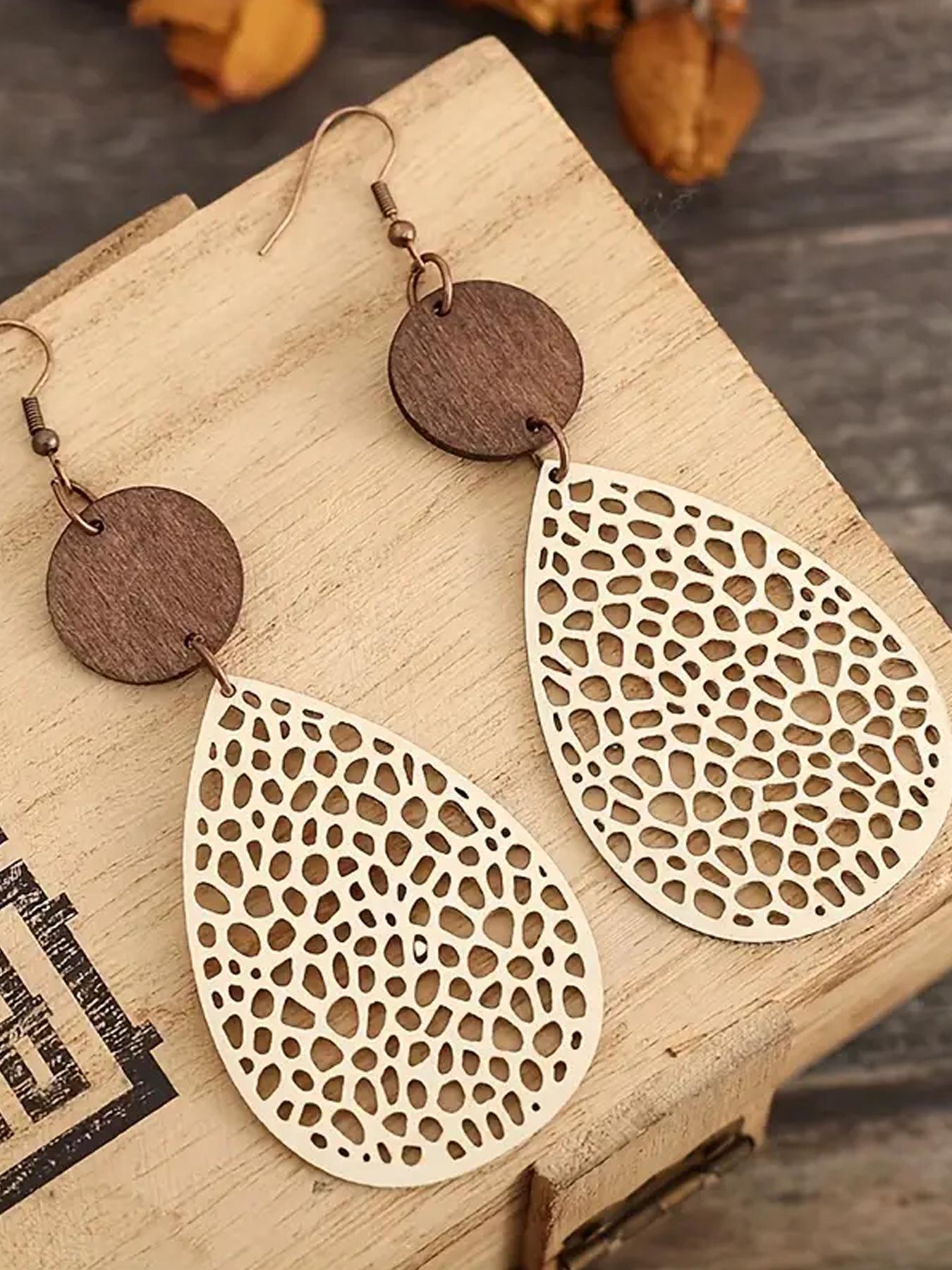 Women's Elegant Hollow out Water Drop Shape Dangle Earrings, 1 Pair Trendy Vintage Retro Dangle Earrings, Chic Gorgeous Jewelry As Gift for Girlfriend