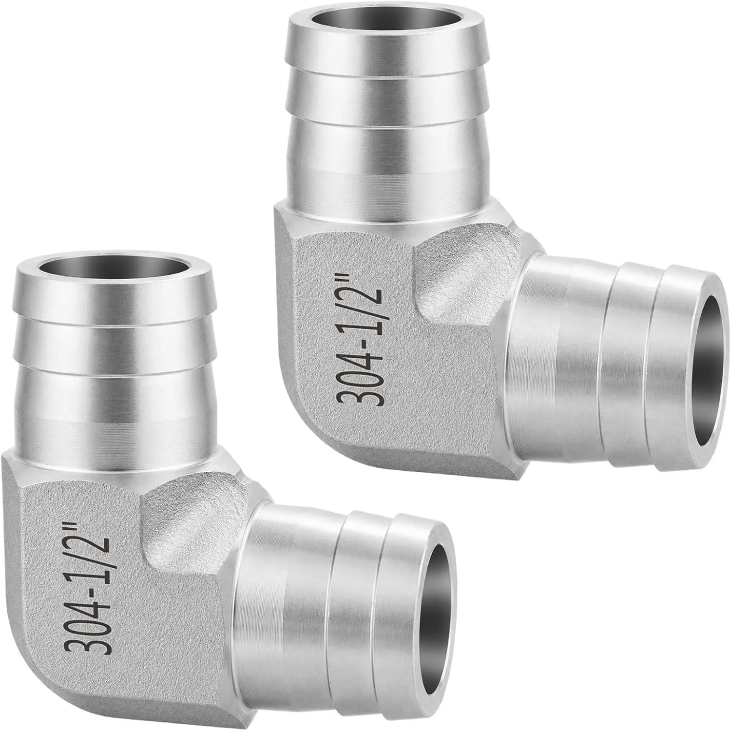 304 Stainless Steel 1/2" Barb x 1/2" Barb 90  Hose Barb Elbow Fitting, Heavy Duty Barbed Tube Connector for Water, Air,  & Garden Irrigation, 2 Pack