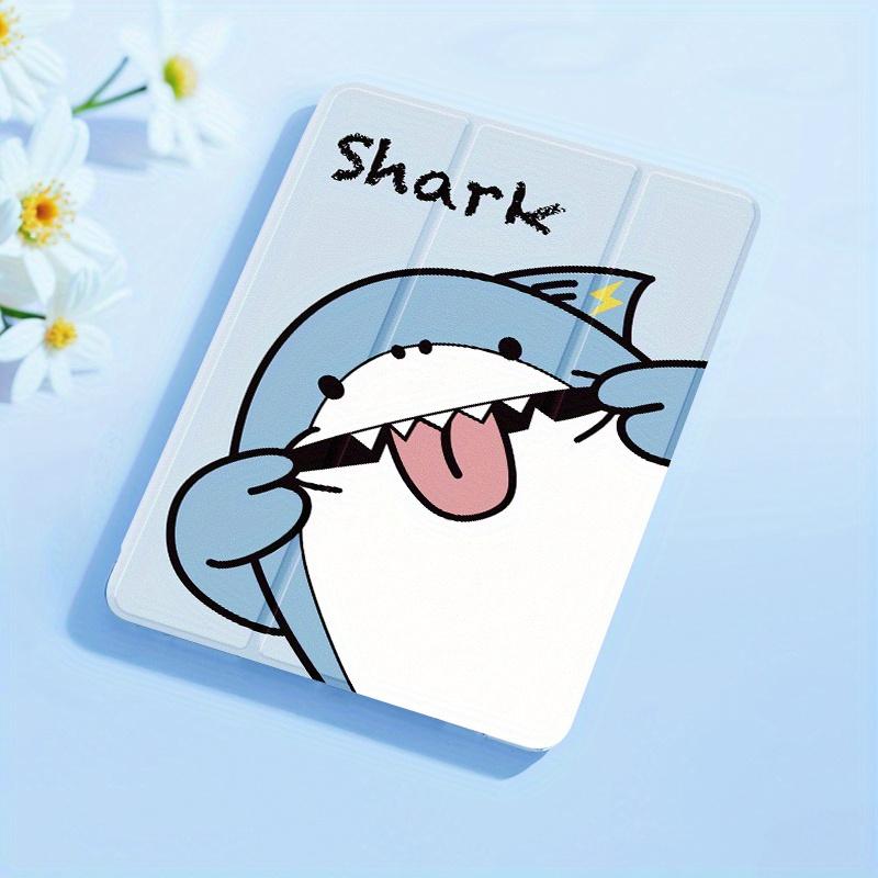 Cute shark pattern, with adjustable stand and pen slot, foldable non-slip TPU protective case, suitable for iPad mini, iPad Air, iPad Pro/iPad 10th generation, 11th generation and other series iPad protective cases