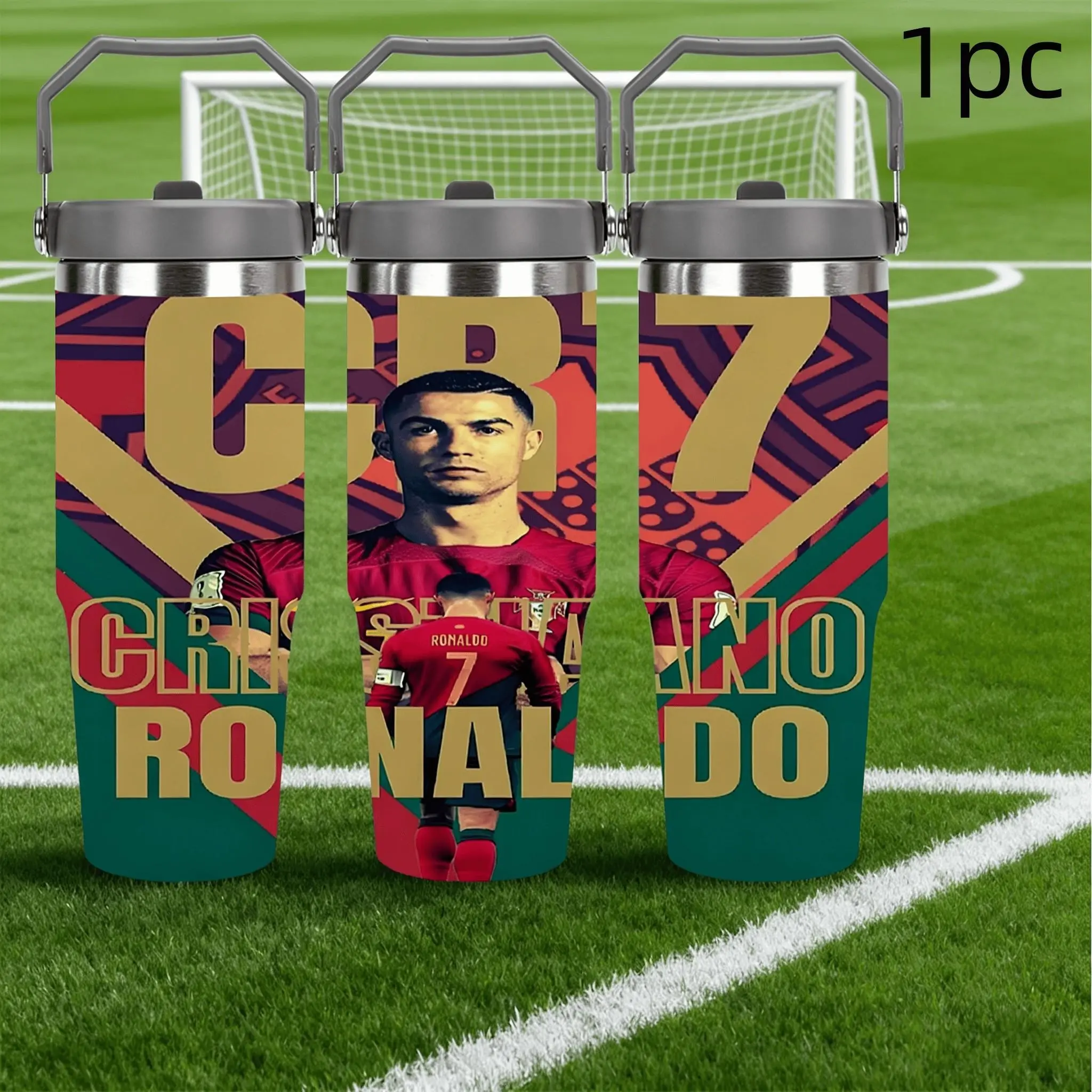 1pc 30oz Stainless Steel Large-Capacity Car Water Bottle, Cristiano Ronaldo Fans Gift, Football Enthusiasts, Outdoor Camping Coffee Mug
