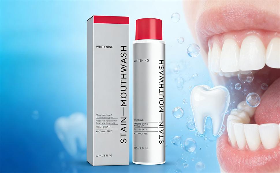 Stain Mouthwash, Gunk Removing Mouthwash for Fresh Breath, Gentle Oral Hygiene, Fresh and Long-Lasting Fragrance, with Essential Oils 237ml (2PCS)