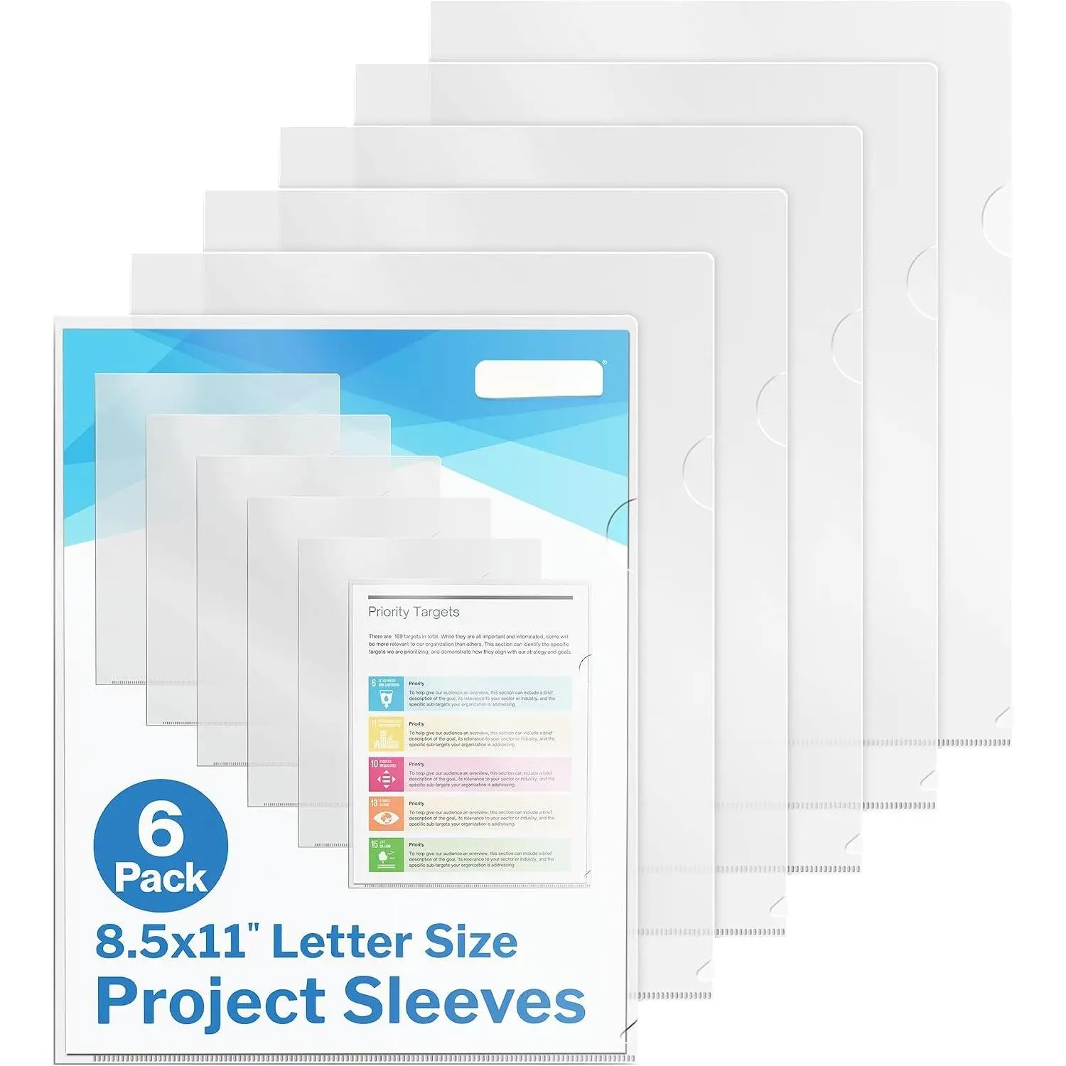 Clear Folders for Documents, Plastic 8.5x11 File Sleeves, 6 Pack | Document Protection, Filing, Storage, Organization, Transparent Pockets, Durable Letter Size Holder