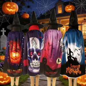 Gradient Print Knit Long Cape, Halloween Party Atmosphere, Dark Role Costume Accessory, Retro Festival Decor Outerwear