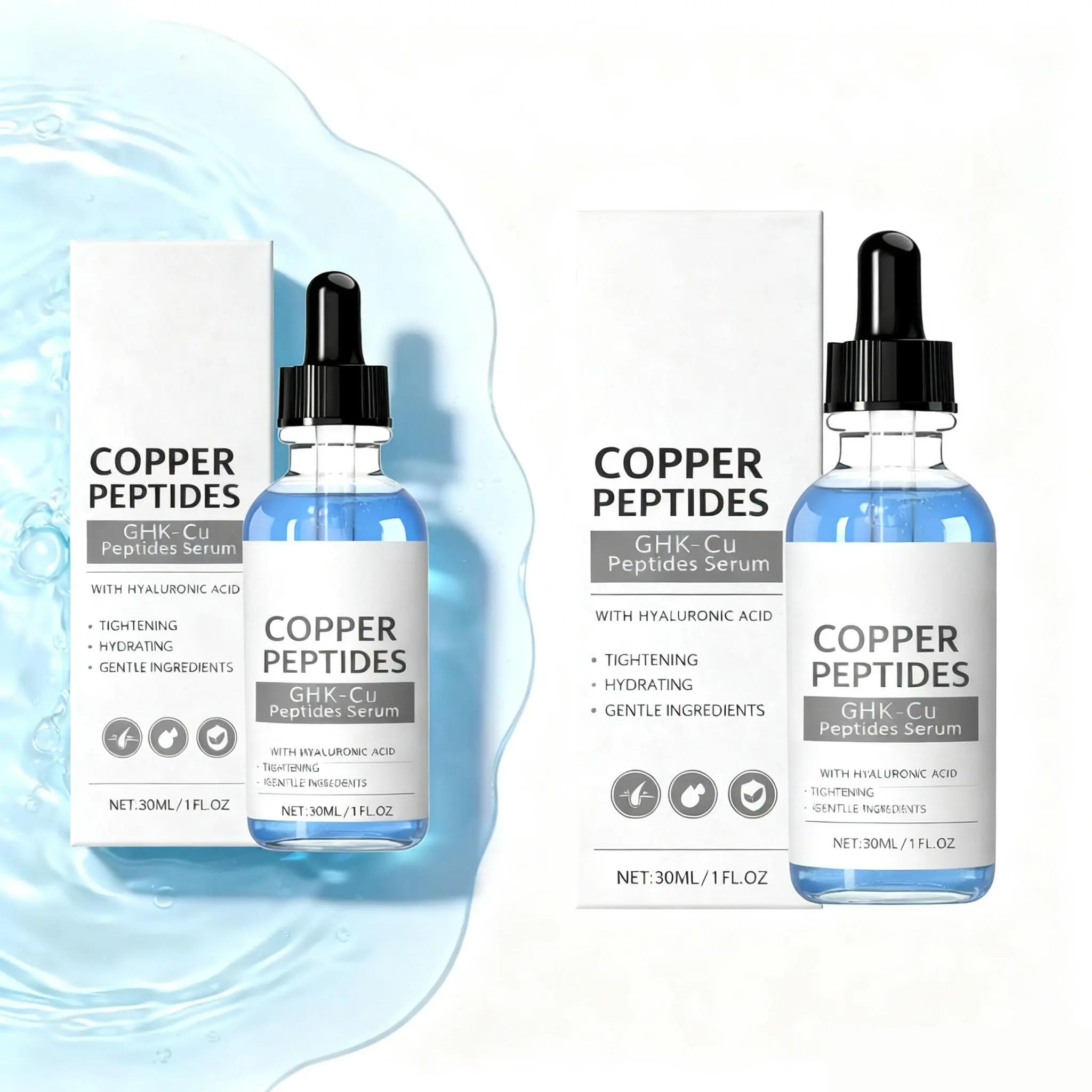 GHK-Cu Copper Peptide Serum with Hyaluronic Acid - Hydrating & Firming Facial Moisturizer for Soothing Skin Repair, Gentle for All Skin Types, 30ml
