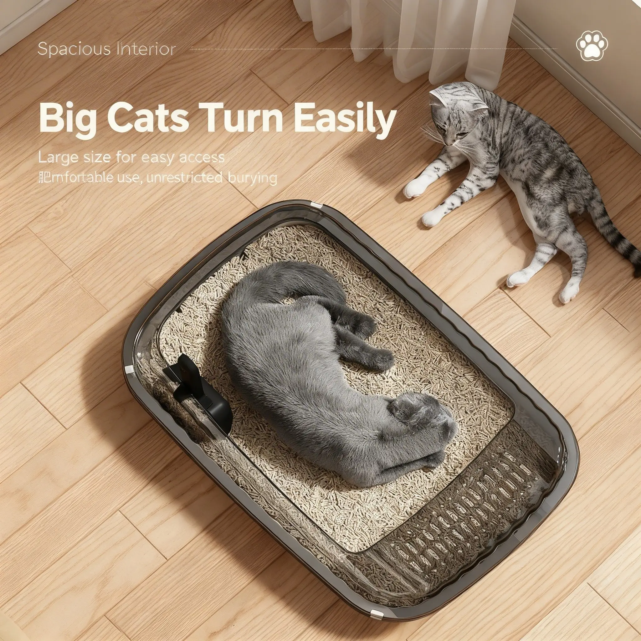 1pcs Cat Litter Box, Plastic Litter Box, Litter Tray, Semi-Enclosed Open Design, Multiple Colors Available, Splash-Proof, Spacious and Easy to Turn, Suitable for Large Cats and Multi-Cat Homes