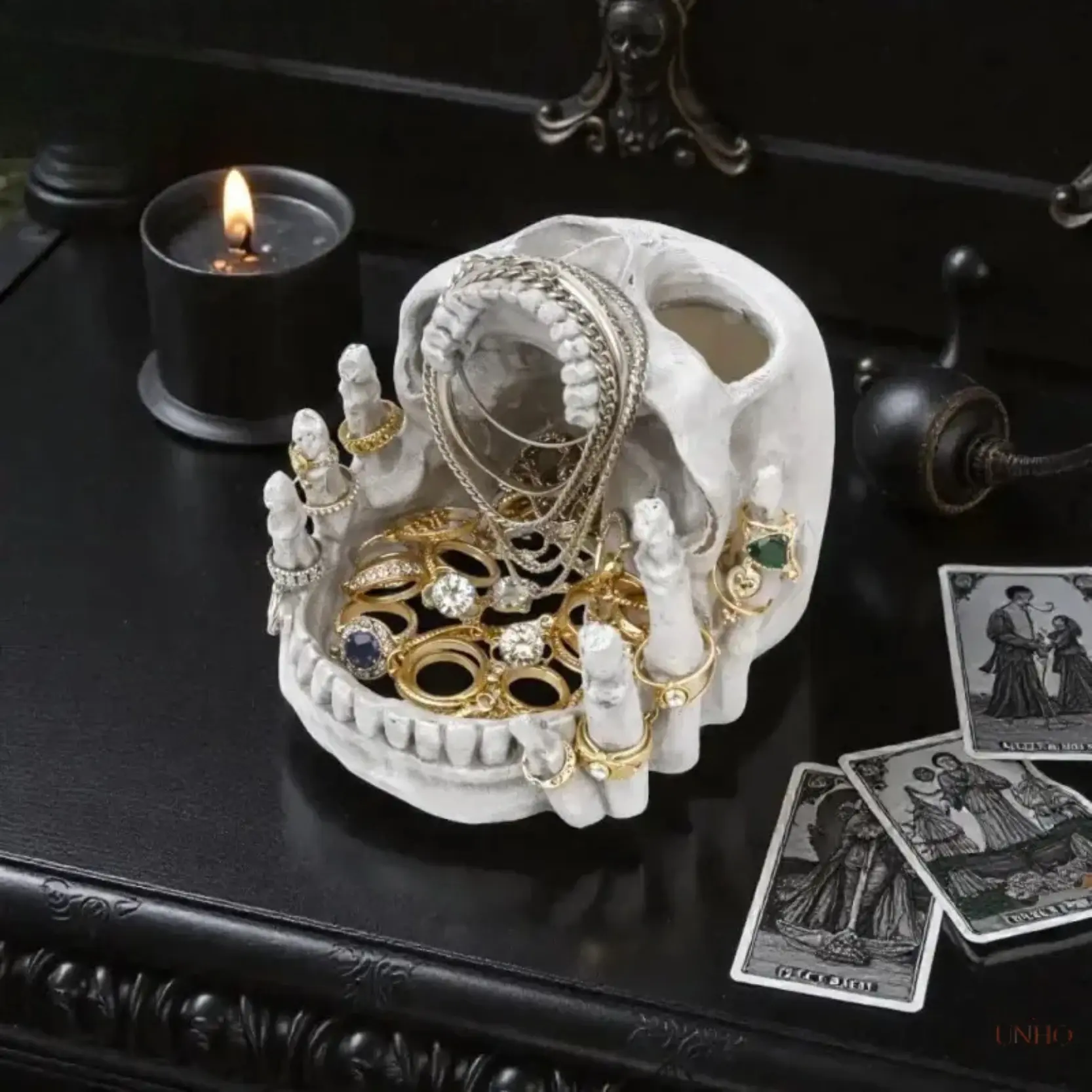 Antique Waterproof Skull Resin Jewelry Box - Gothic Decorative Multi-Compartment Desktop Organizer for Rings, Earrings, Necklaces, Window Room Accessory, Thoughtful Holiday Gift for Loved Ones, Water Proof, Gothic Aesthetic