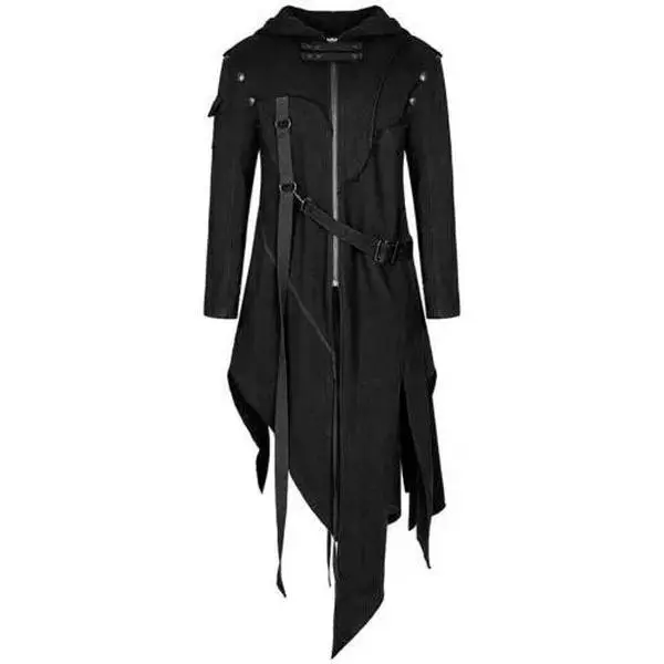 Men's Black Punk Style Hooded Jacket Streetwear Casual Outerwear with Zip Front, Piece, UrbanStyle, RelaxedFit, CasualStyle, SmartCasual, ModernStyle, AllDayComfort, 2026 Trendy, Versatile Style