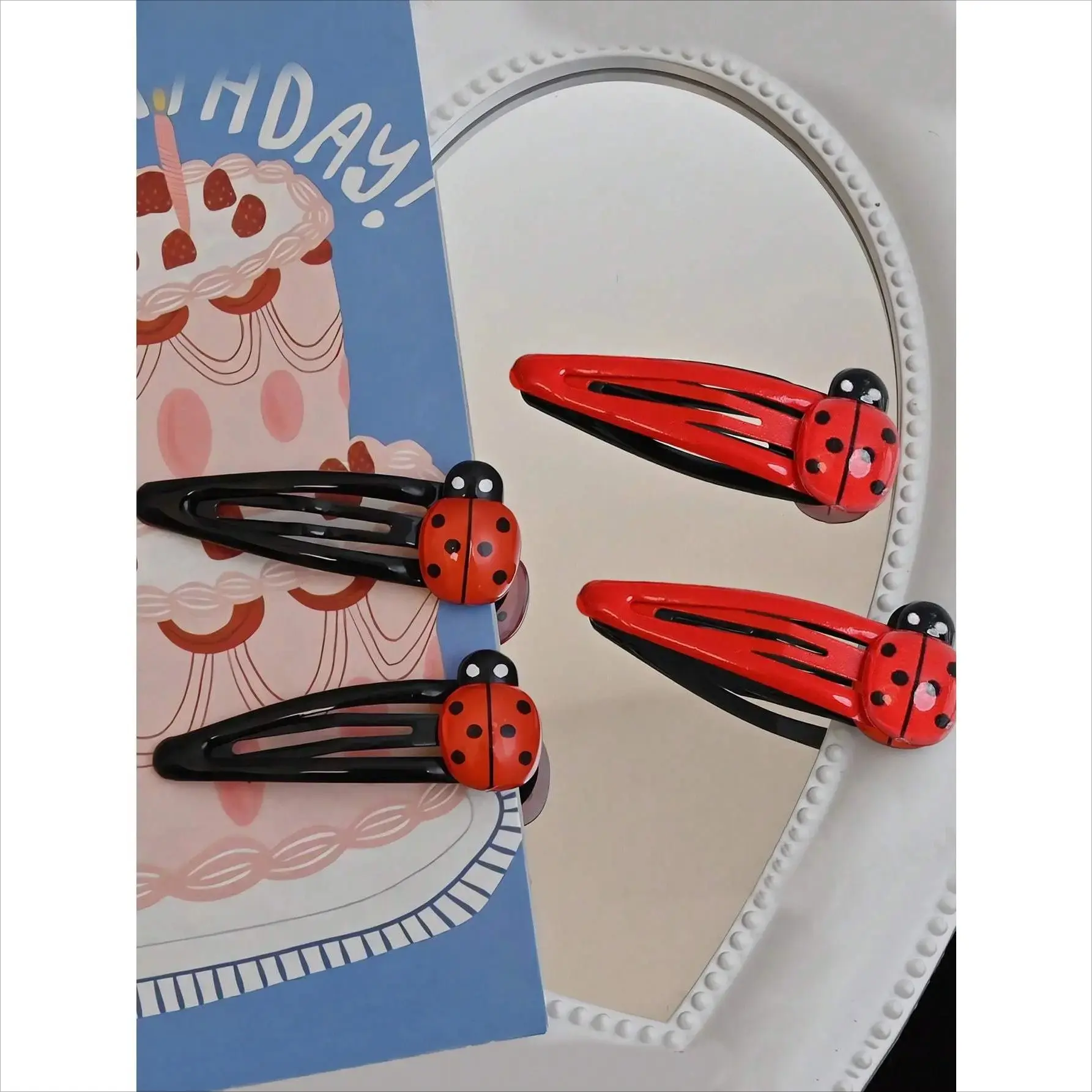 Cute Red Ladybug BB Hair Clips, Kawaii Cartoon Insect Hair Barrettes for Girls Women, Children Daily Fringe Hair Pins, Back to School & Halloween Costume Hair Accessories