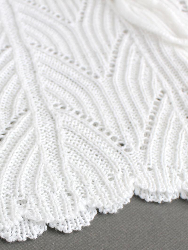 Women's Plain Hollow Out Drawstring Waist Knit Shorts, Casual Relaxed Shorts, Boho Scallop Trim Cover Up Shorts for Beach Holiday Vacation, Ladies Summer Bottoms