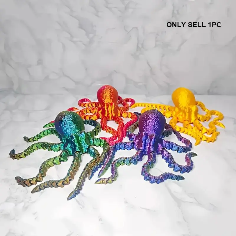 3D Printed Laser Cut Jointed Octopus Decorative Figurine, Multi-Color Home Decoration, Fish Tank Ornament, Halloween Room Decor