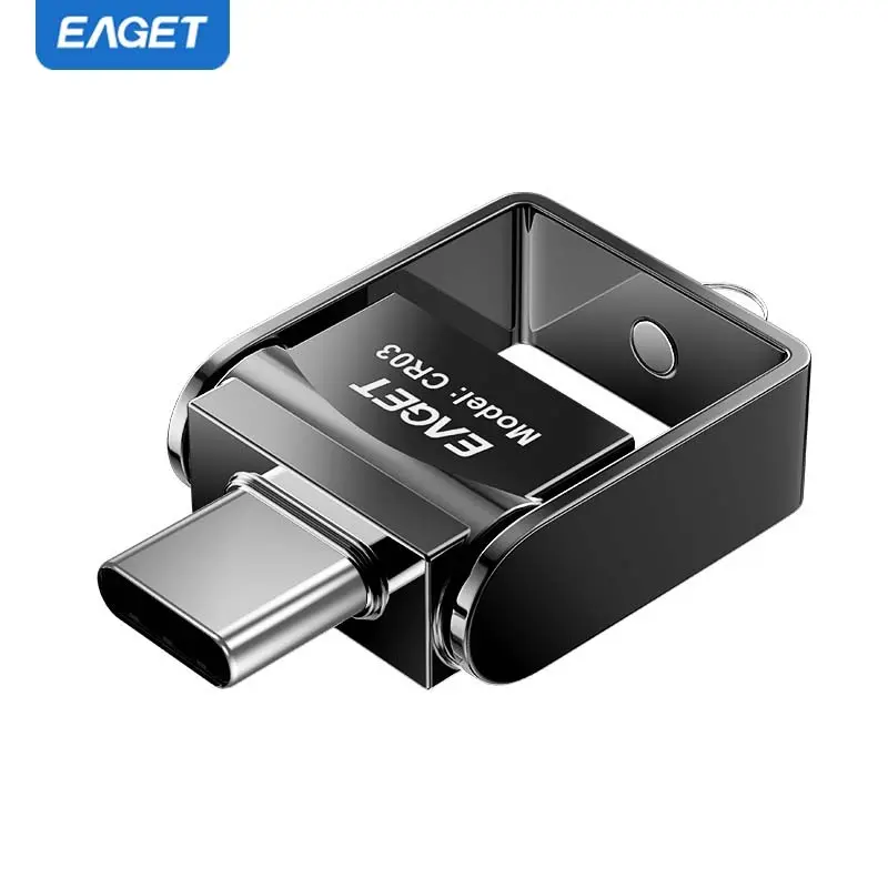 EAGET Type-C TF Card Reader, Media Card Reader, Computer Memory Card Readers, Zinc Alloy Body, 360° Rotatable Plug, Supports 2TB, Portable OTG Adapter, Fast Data Transfer, Plug and Play, For Photographers, Type-C Phones, Laptops, Tablets