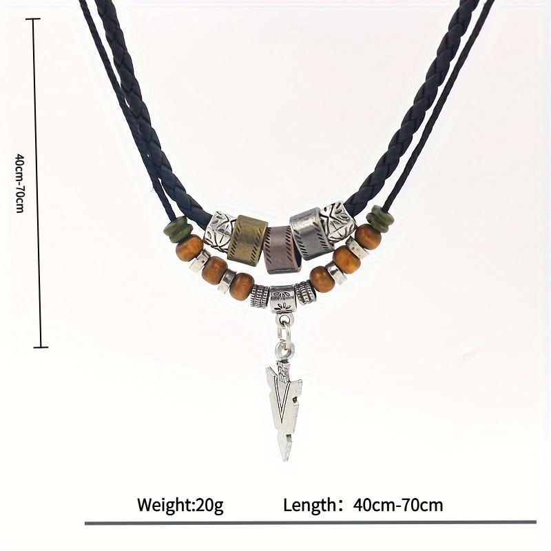 Men's Vintage PU Necklace with Tribal Arrow Pendant Layered Stacked Rope Bead Design, Beaded Jewelry Suitable for Casual & Formal Occasions, Durable for Casual Attire or Special Events