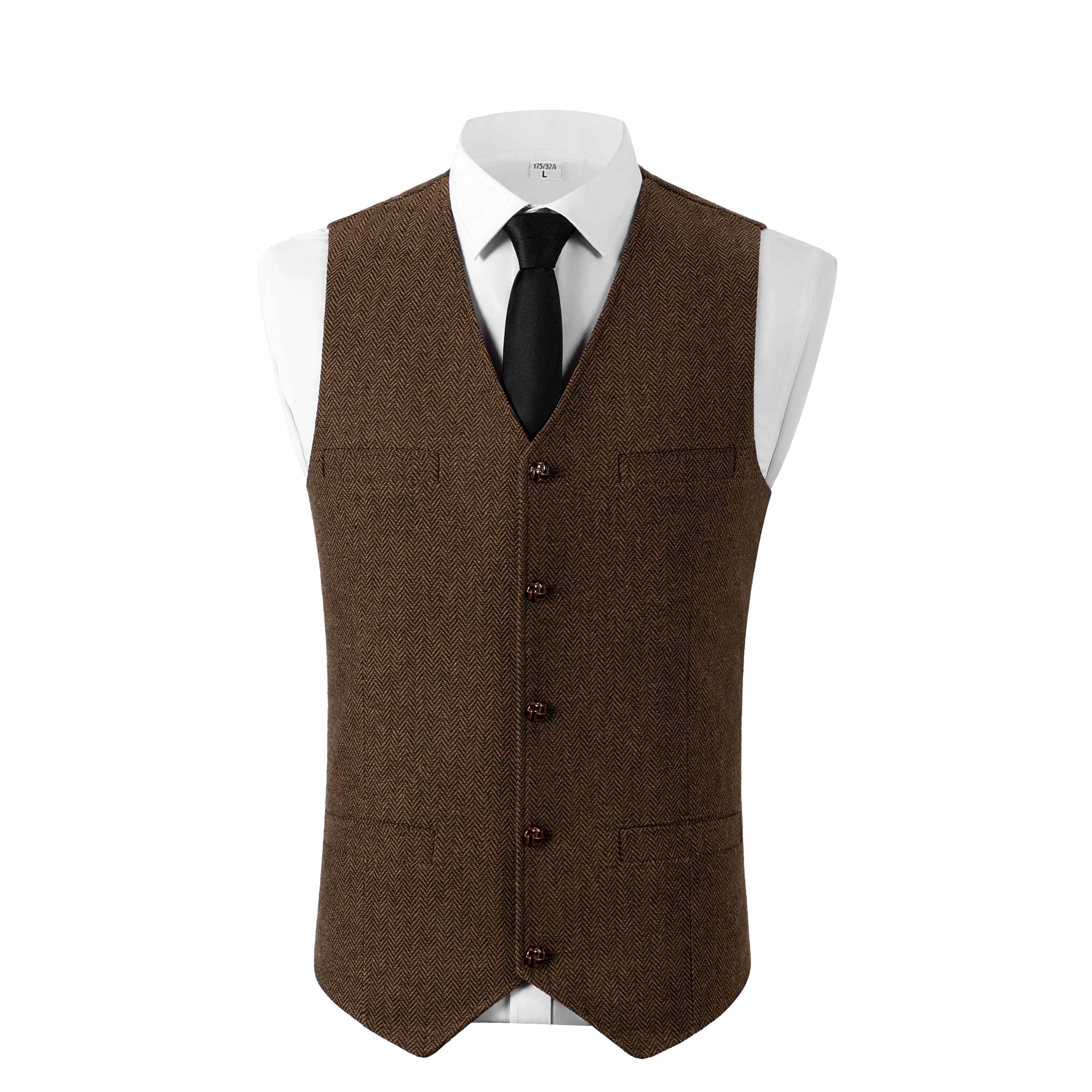 Men's Tweed Cowboy Vests Hunting Fishing Wool Herringbone Retro Elderly Aged Adult Men's Vintage Western Casual Business Vests Menswear Suits Beige Black Plain Sleeveless Vneck