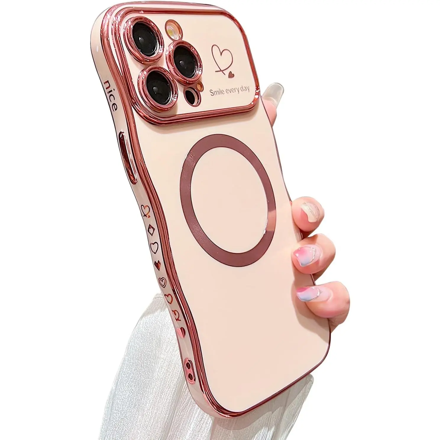 Magnetic Case for iPhone 17 Pro Max 16 15 14 13 12,Compatible with Magsafe,Luxury Plating Electroplated Cute Love Heart Soft TPU Shockproof Full Camera Lens Protection Bumper Cover#SummerFinds