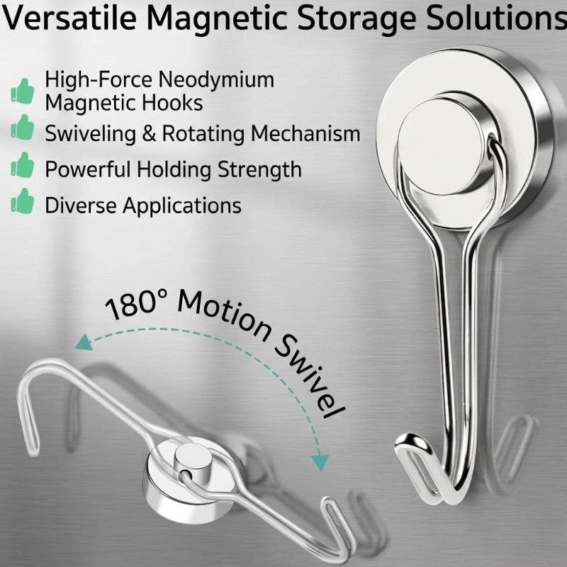 Swivel Magnetic Hooks 8/16 Pack 30LBS Strong Neodymium Hooks for Cruise Cabin Door Fridge Kitchen Metal Surfaces Rotary Vertical Suspension Organizer