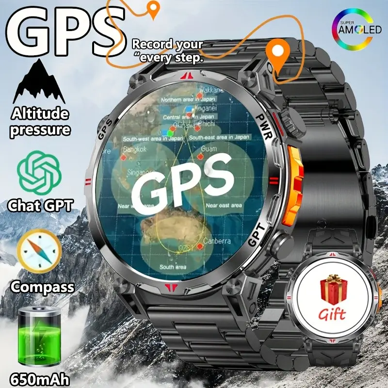2026 New Men's Smartwatch, GPS, Wireless Call, Ipx8 Waterproof, Ai Voice, 100+ Sports Modes, Step Counter, iOS/android, Valentine's Gift