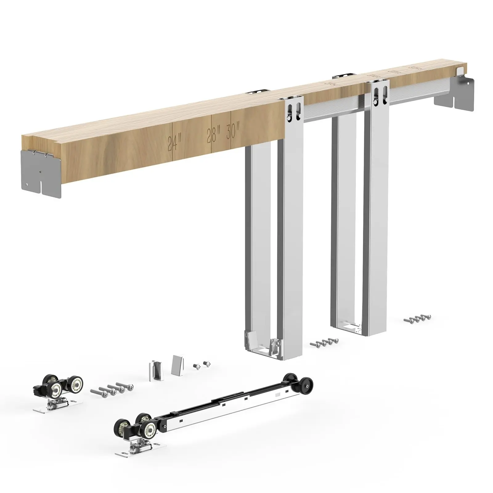 Pocket Door Frame Kit For 24-30 In Wide Door Opening And 80 In High, Steel Construction Sliding Pocket Door Hardware Set With Frame, Track, Rollers, Jambs, Fasteners, And Installation Guide For Home And Commercial Use