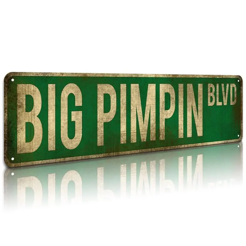 Vintage Big Pimpin' Boulevard Print Metal Tin Sign - 16x4 in Lightweight Iron Hanging Wall Art - Room Decor, Bar Decor - Unique Gift Plaque for Indoor/Outdoor Use