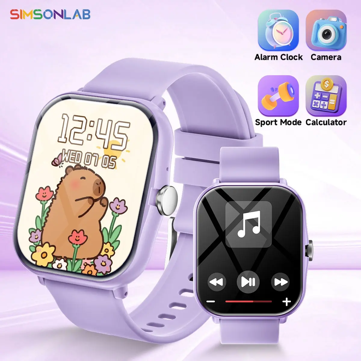 SIMSONLAB Children's Smartwatch, Smartwatch with calls - Suitable for Boys and Girls - Features Two-Way Call, Music Playback, Large Battery Capacity, Customizable Dials, Multiple Sports Modes, Find My Watch Function