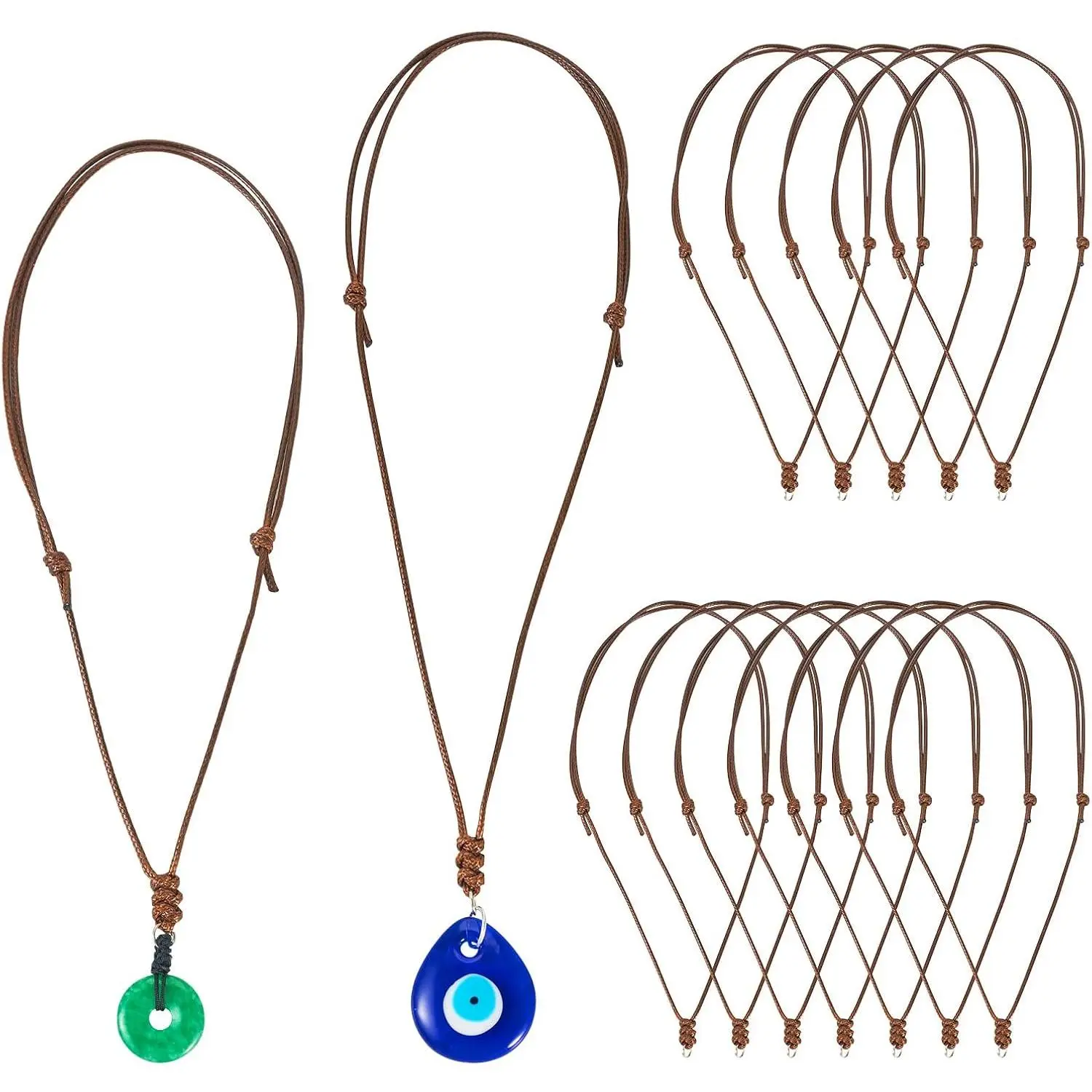 30 count Rope Necklace Cord Adjustable Double Knotted Necklaces String 1.5mm Rope Chain Choker with Metal Ring for  Pendants  Making Brown Cord Necklace for Men Women